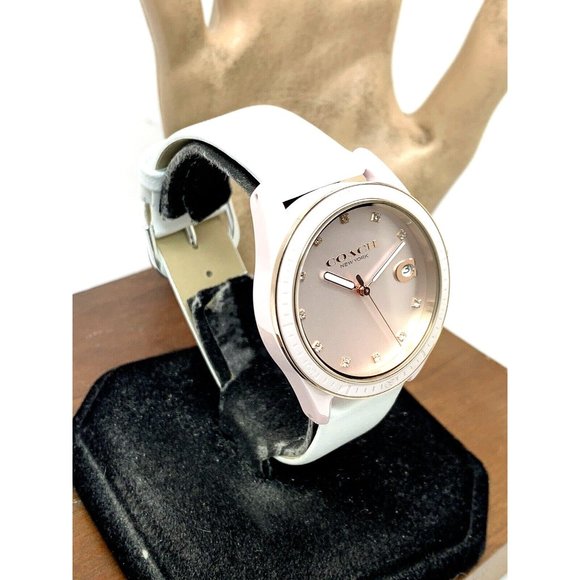 Coach Women's Watch 14503264 Pink Ceramic Case Quartz 36mm White Leather… - Picture 2 of 13